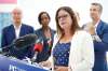 Heather Stefanson, PC candidate for Tuxedo, speaks at a press conference at a daycare centre in south Winnipeg Sunday. (John Woods / Winnipeg Free Press)