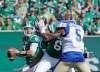 MARK TAYLOR / THE CANADIAN PRESS
Saskatchewan Roughriders quarterback Cody Fajardo attempts a pass during first half CFL action against the Winnipeg Blue Bombers in Regina on Sunday, September 1, 2019.