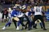 John Woods / The Canadian Press
Hamilton Tiger-Cats quarterback Dane Evans (9) gets hit after the throw by Winnipeg Blue Bombers' Willie Jefferson (5) in Winnipeg on Friday.