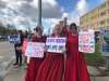 Handmaids' Local members counter-protest a Campaign Life Coalition rally outside the Health Sciences Centre's Women's Hospital on Sept 6. (Maggie Macintosh / Winnipeg Free Press files)