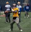 Phil Hossack / Winnipeg Free Press
Blue Bombers quarterback Zach Collaros winds up to throw a pass at practice on Tuesday. The team isn&rsquo;t saying if he&rsquo;ll start Friday&rsquo;s game against Calgary.