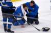 Bryan Little had just skated behind the New Jersey net when he was hit by a rising puck off the stick of Nikolaj Ehlers in the third period. (Fred Greenslade / The Canadian Press)