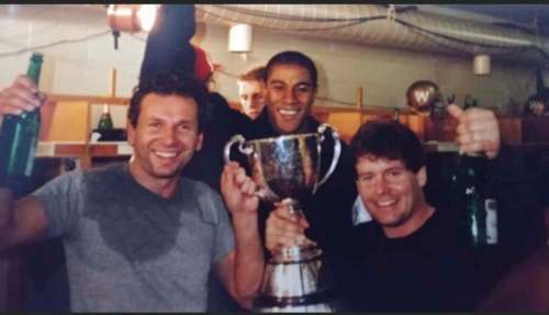 Bob Cameron (from left), Rod Hill and Trevor Kennerd celebrate with the Cup in 1988.