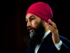 NDP leader Jagmeet Singh speaks to the media during a campaign stop in Vancouver, B.C., on Sunday, October 20, 2019. THE CANADIAN PRESS/Nathan Denette