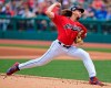FILE - In this April 7, 2019, file photo, Cleveland Indians starting pitcher Mike Clevinger delivers in the first inning of a baseball game against the Toronto Blue Jays, in Cleveland. Clevinger is rejoining the Indians’ rotation sooner than anyone expected. The right-hander, whose season seemed in jeopardy when he strained a muscle in his upper back on April 7, will start Monday, June 17, when Cleveland opens a four-game series at Texas. (AP Photo/David Dermer, File)