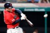 FILE - In this Sept. 3, 2019, file photo, Cleveland Indians' Roberto Perez hits a three-run home run in the seventh inning in a baseball game against the Chicago White Sox, in Cleveland. Indians catcher Roberto Perez had surgery to remove bone spurs in his right ankle. The team said Pérez underwent the arthroscopic procedure Thursday, Oct. 17, 2019, in Green Bay, Wisconsin. (AP Photo/Tony Dejak, File)