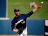 FILE- In this March 7, 2016, file photo, Milwaukee Brewers' Chris Capuano throws during the third inning of a spring training baseball game against the San Diego Padres in Phoenix. Retired pitcher Capuano has been hired as director of operations of the Major League Baseball Players Association after receiving a master’s degree in business administration degree from the Massachusetts Institute of Technology. (AP Photo/Morry Gash, File)