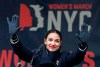 FILE - In this Jan. 19, 2019, file photo, U.S. Rep. Alexandria Ocasio-Cortez, D-New York, waves to the crowd after speaking at Women's Unity Rally organized by Women's March NYC at Foley Square in Lower Manhattan in New York. On Thursday, Feb. 14, newly-elected Rep. Alexandria Ocasio-Cortez led a chorus of cheers as Amazon announced it was abandoning plans to build a sought-after headquarters in New York City. Activists berated the online giant for a $3 billion package of tax breaks she said the city could better invest in hiring teachers or fixing the subway. (AP Photo/Kathy Willens, File)