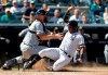 New York Yankees' Aaron Hicks, right, is tagged out at the plate by Tampa Bay Rays catcher Erik Kratz ending the sixth inning of a baseball game, Saturday, May 18, 2019, in New York. Hicks tried to score from second base on a base hit by Gleyber Torres. (AP Photo/Jim McIsaac)
