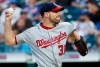 Washington Nationals starting pitcher Max Scherzer winds up during the first inning of the team's baseball game against the New York Mets, Wednesday, May 22, 2019, in New York. (AP Photo/Kathy Willens)