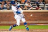 New York Mets' Pete Alonso hits a double in the seventh inning of the team's baseball game against the Miami Marlins, Tuesday, Aug. 6, 2019, in New York. (AP Photo/Mary Altaffer)