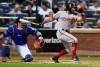 Washington Nationals' Adam Eaton follows through after hitting a ground ball during the third inning of a baseball game against the New York Mets, Monday, May 20, 2019, in New York. (AP Photo/Sarah Stier)