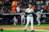 New York Yankees' Aaron Hicks reacts after striking out against the Houston Astros during the sixth inning in Game 3 of baseball's American League Championship Series Tuesday, Oct. 15, 2019, in New York. (AP Photo/Matt Slocum)
