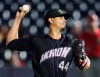Cleveland Indians pitcher Carlos Carrasco makes his first game appearance since being diagnosed with chronic myeloid leukemia in June, during a rehab assignment with the Akron RubberDucks in the sixth inning of a baseball game at Canal Park, Monday, Aug. 19, 2019, in Akron, Ohio. (Jeff Lange/Beacon Journal/Ohio.com via AP)