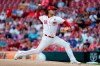 Cincinnati Reds starting pitcher Luis Castillo throws during the first inning of the team's baseball game against the Chicago Cubs, Thursday, May 16, 2019, in Cincinnati. (AP Photo/John Minchillo)