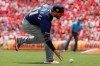 Milwaukee Brewers third baseman Mike Moustakas fields an RBI infield single by Cincinnati Reds' Yasiel Puig off starting pitcher Brandon Woodruff in the first inning of a baseball game, Thursday, July 4, 2019, in Cincinnati. (AP Photo/John Minchillo)