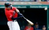 Cleveland Indians' Jordan Luplow hits a two-run home run off Baltimore Orioles starting pitcher John Means in the fourth inning of a baseball game, Saturday, May 18, 2019, in Cleveland. Carlos Santana scored on the play. (AP Photo/Tony Dejak)