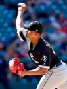 Chicago White Sox starting pitcher Reynaldo Lopez delivers in the ninth inning in a baseball game against the Cleveland Indians, Thursday, Sept. 5, 2019, in Cleveland. Lopez pitched a complete game and gave up one hit and one run. The White Sox won 7-1. (AP Photo/Tony Dejak)
