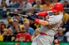 St. Louis Cardinals' Matt Wieters drives in a run with a sacrifice fly to right field off Pittsburgh Pirates starting pitcher Trevor Williams during the fourth inning of a baseball game in Pittsburgh, Monday, July 22, 2019. (AP Photo/Gene J. Puskar)
