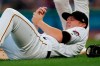 Pittsburgh Pirates starting pitcher Mitch Keller holds his arm after getting hit by line drive by Miami Marlins' Garrett Cooper during the second inning of a baseball game Tuesday, Sept. 3, 2019, in Pittsburgh. Keller left the game. (AP Photo/Keith Srakocic)
