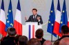 French President Emmanuel Macron addresses Paris Firefighters' brigade and security forces who took part at the fire extinguishing operations of the Notre Dame of Paris Cathedral fire, at the Elysee Palace in Paris, Thursday, April 18, 2019. France paid a daylong tribute Thursday to the Paris firefighters who saved the internationally revered Notre Dame Cathedral from collapse and rescued many of its treasures.(Christophe Petit Tesson, Pool via AP)