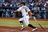Arizona Diamondbacks' David Peralta watches the flight of his run-scoring double against the Los Angeles Dodgers during the first inning of a baseball game, Tuesday, June 25, 2019, in Phoenix. (AP Photo/Ross D. Franklin)