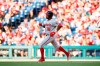 Washington Nationals' Victor Robles runs after hitting a deep flyout during the fourth inning of a baseball game against the Philadelphia Phillies, Friday, July 12, 2019, in Philadelphia. (AP Photo/Matt Slocum)