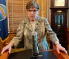 Kansas Gov. Laura Kelly speaks to reporters, Monday, April 22, 2019, at the Statehouse in Topeka, Kansas. Kelly has vetoed a bill that would require clinics to tell patients that a medication abortion can be stopped after they take the first of two pills. (AP Photo/John Hanna)