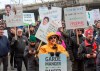 Farmers protest the ongoing CN Rail strike in front of the riding office of Prime Minister Justin Trudeau Monday, November 25, 2019 in Montreal.THE CANADIAN PRESS/Ryan Remiorz