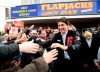Liberal leader Justin Trudeau makes a campaign stop at Flapjacks Family Restaurant in Tilbury, Ont., on Monday Oct. 14, 2019. THE CANADIAN PRESS/Sean Kilpatrick