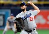 Los Angeles Dodgers starting pitcher Clayton Kershaw delivers to the Tampa Bay Rays during the first inning of a baseball game Tuesday, May 21, 2019, in St. Petersburg, Fla. (AP Photo/Chris O'Meara)