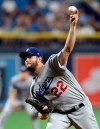 Los Angeles Dodgers' Clayton Kershaw pitches to the Tampa Bay Rays during the first inning of a baseball game Tuesday, May 21, 2019, in St. Petersburg, Fla. (AP Photo/Chris O'Meara)