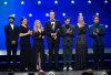 FILE - In this Jan. 13, 2019, file photo, Kunal Nayyar, from left, Mayim Bialik, Melissa Rauch, Jim Parsons, Simon Helberg, Kaley Cuoco and Johnny Galecki, from the cast of 