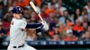 Houston Astros' Carlos Correa watches his RBI double against the Chicago White Sox during the fourth inning of a baseball game Wednesday, May 22, 2019, in Houston. (AP Photo/David J. Phillip)