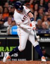 Houston Astros' Aledymys Diaz hits a three-run home run off Oakland Athletics starting pitcher Homer Bailey during the third inning of a baseball game, Monday, July 22, 2019, in Houston. (AP Photo/Eric Christian Smith)