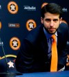 FILE - In this Jan. 17, 2018, file photo, Houston Astros Senior Director of Baseball Operations Brandon Taubman attends a baseball news conference in Houston. The Astros have fired Taubman for directing inappropriate comments at female reporters following Houston’s pennant-winning victory over the New York Yankees. (Michael Ciaglo/Houston Chronicle via AP)