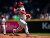 CORRECTS TO JOSE SUAREZ NOT JOSE SAUREZ - Los Angeles Angels starter Jose Suarez delivers a pitch during the first inning of a baseball game against the Seattle Mariners, Sunday, June 2, 2019, in Seattle. (AP Photo/Stephen Brashear)