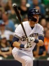 Milwaukee Brewers' Christian Yelich watches his double against the Houston Astros during the first inning of a baseball game Tuesday, Sept. 3, 2019, in Milwaukee. (AP Photo/Jeffrey Phelps)