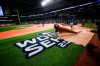 Members of the ground crew prepare the field during a practice day for baseball's World Series Monday, Oct. 21, 2019, in Houston. The Houston Astros face the Washington Nationals in Game 1 on Tuesday. (AP Photo/Eric Gay)