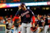 Washington Nationals left fielder Juan Soto celebrates after their win against the Houston Astros in Game 2 of the baseball World Series Thursday, Oct. 24, 2019, in Houston. The Nationals won 12-3 to take a 2-0 lead in the series. (AP Photo/Matt Slocum)