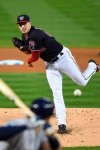 Washington Nationals starting pitcher Patrick Corbin throws during the first inning of Game 4 of the baseball World Series against the Houston Astros Friday, Oct. 25, 2019, in Washington. (AP Photo/Will Newton, Pool)