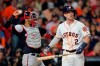 Houston Astros' Alex Bregman reacts after striking out during the ninth inning of Game 1 of the baseball World Series against the Washington Nationals Tuesday, Oct. 22, 2019, in Houston. (AP Photo/David J. Phillip)
