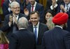 Finance Minister Bill Morneau is congratulated by colleagues following the delivery of the federal budget in the House of Commons in Ottawa, Tuesday March 19, 2019. THE CANADIAN PRESS/Sean Kilpatrick