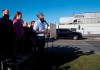 With the General Motors plant as a backdrop, NDP leader Jagmeet Singh speaks during a campaign announcement in Oshawa, Ont. Saturday September 14, 2019. THE CANADIAN PRESS/Adrian Wyld