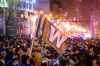 Fans gathered at the Blue Bombers street party at Portage and Main following the team's Grey Cup win. (Mike Sudoma / Winnipeg Free Press)