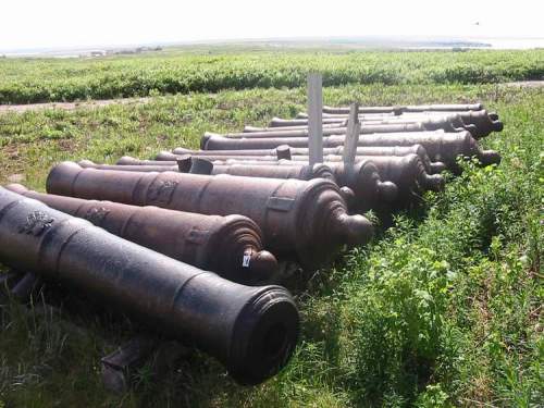 Photos by Bill Redekop/ Winnipeg Free Press
Cannon barrels stored outside fort.