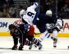 BORIS MINKEVICH / WINNIPEG FREE PRESS
The Jets Evander Kane gets creamed by Blue Jackets Radek Martinek at Nationwide Arena in Columbus, Ohio during the first period.