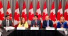 Prime Minister Justin Trudeau, centre, speaks during a roundtable discussion with municipal leaders at the Federation of Canadian Municipalities annual conference, Friday, May 31, 2019 in Quebec City. From the left, Edmonton Mayor Don Iverson, FCM president and Magog Mayor Vicki-May Hamm, Justin Trudeau and Jean-Yves Duclos, minister of Families, Children and Social Development and Mississauga Mayor Bonnie Crombie. THE CANADIAN PRESS/Jacques Boissinot