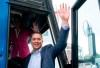 Conservative leader Andrew Scheer wavs tot he crowd as he and his wife Jill board the campaign bus following a campaign rally in Trois-Rivieres, Que. on Wednesday, September 11, 2019. Scheer was eager to talk about the latest development in the ongoing saga of SNC-Lavalin as he prepared to board his campaign plane Wednesday, an issue that threatens to haunt Liberal Leader Justin Trudeau ahead of the Oct. 21 election. THE CANADIAN PRESS/Paul Chiasson