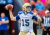 PHOTOS BY MARK BLINCH / THE CANADIAN PRESS
Winnipeg Blue Bombers quarterback Matt Nichols throws the ball during first half CFL football action against the Toronto Argonauts, in Toronto on Saturday, July 21, 2018.
